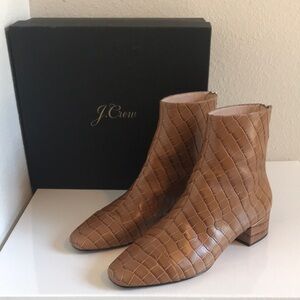 J. Crew Roxie Ankle Boots in Crocodile-Embossed Leather - "Dark Cedar" - 9